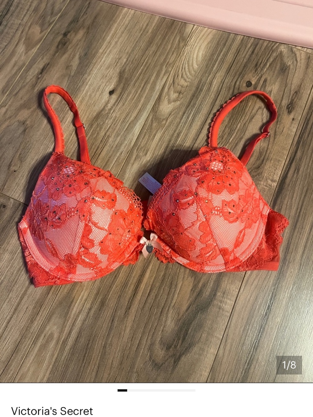 Lace Push-Up Bra in Bright Coral